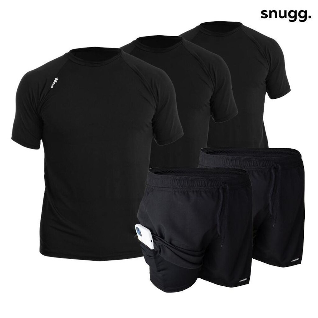 3 Camisetas Manga Curta + 2 Bermudas Tactel Masculina Proteção Solar