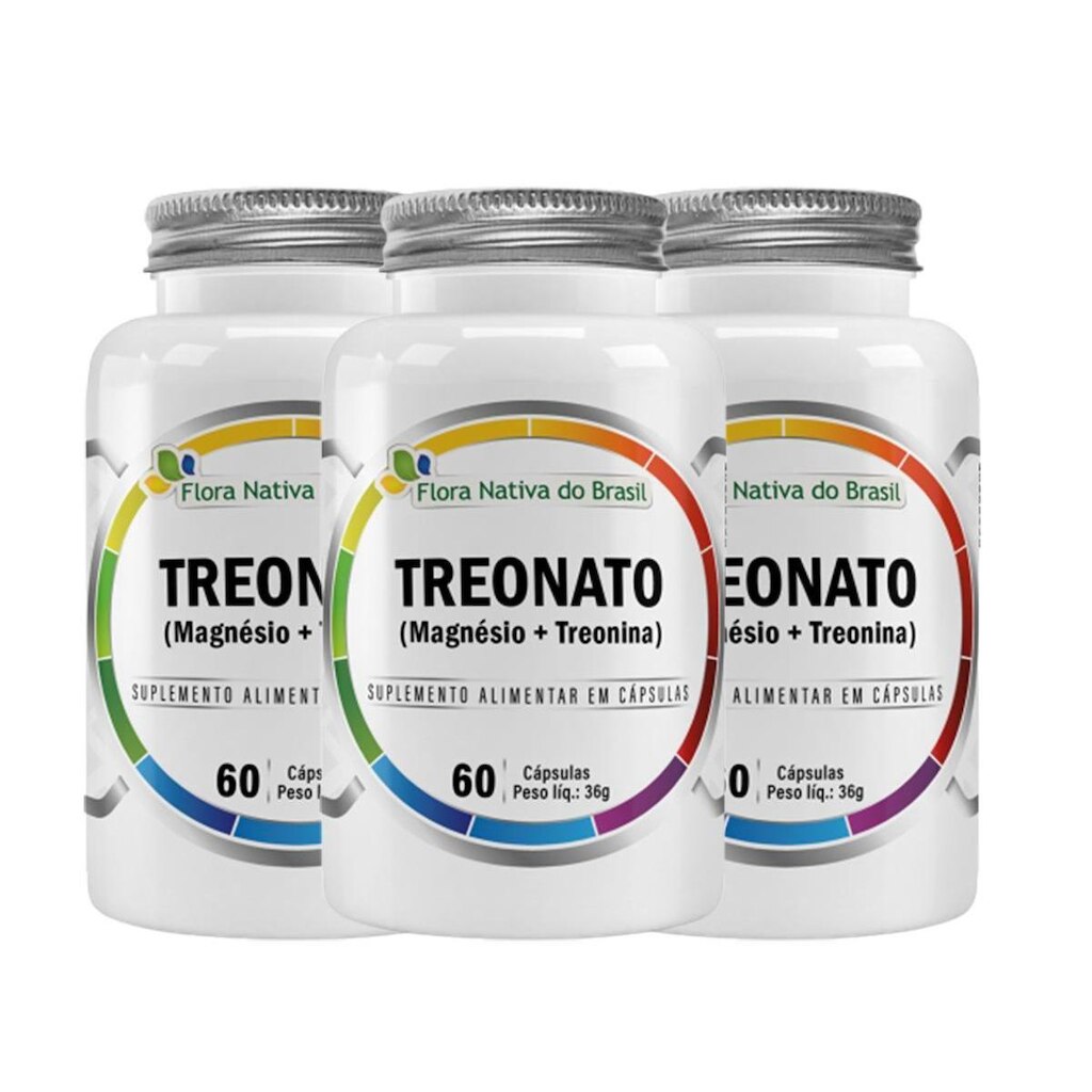 3x Magnésio L Treonato Puro Concentrado 180 Cápsulas 600mg Flora Nativa do Brasil