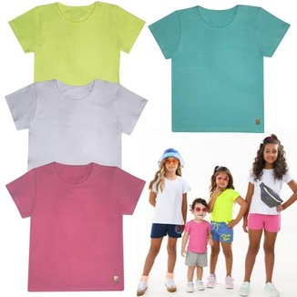 4 Camiseta Blusinha Babylook T-shirt Básica Menina Algodão Cotton Infantil Juvenil Lisa Roupa Fem