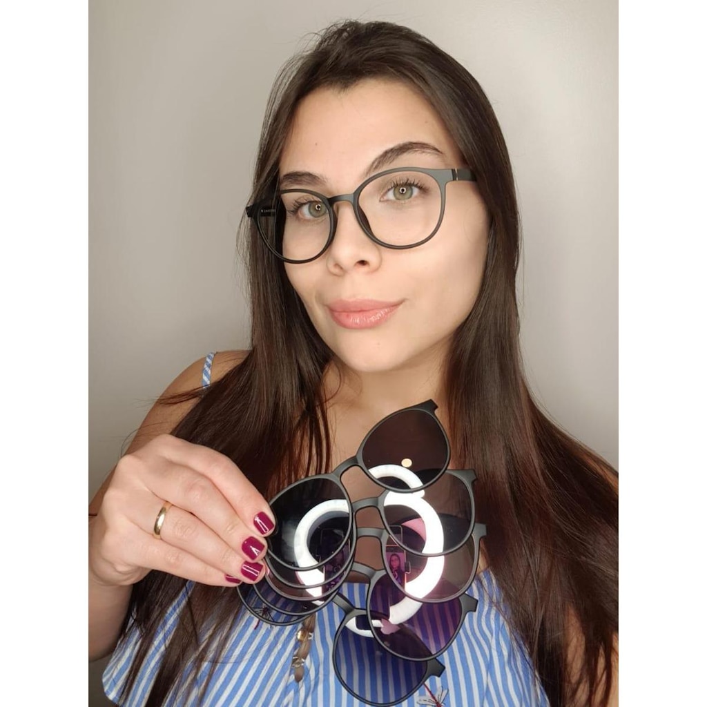 Armação De Óculos Para Grau Feminina Redondo Clipon 5 em 1