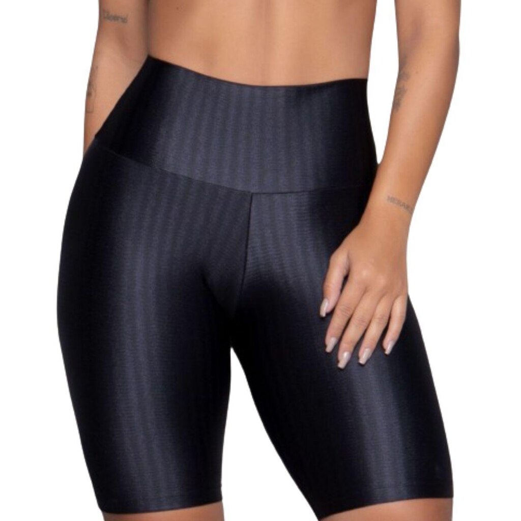 Bermuda Fitness New Zig 3D Serra e Mar Modas Poliamida Cós Alto Academia Treino Moda Feminina