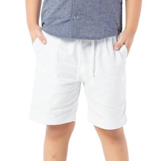 Bermuda Shorts Infantil Verão Menino Sarja Branca Básica