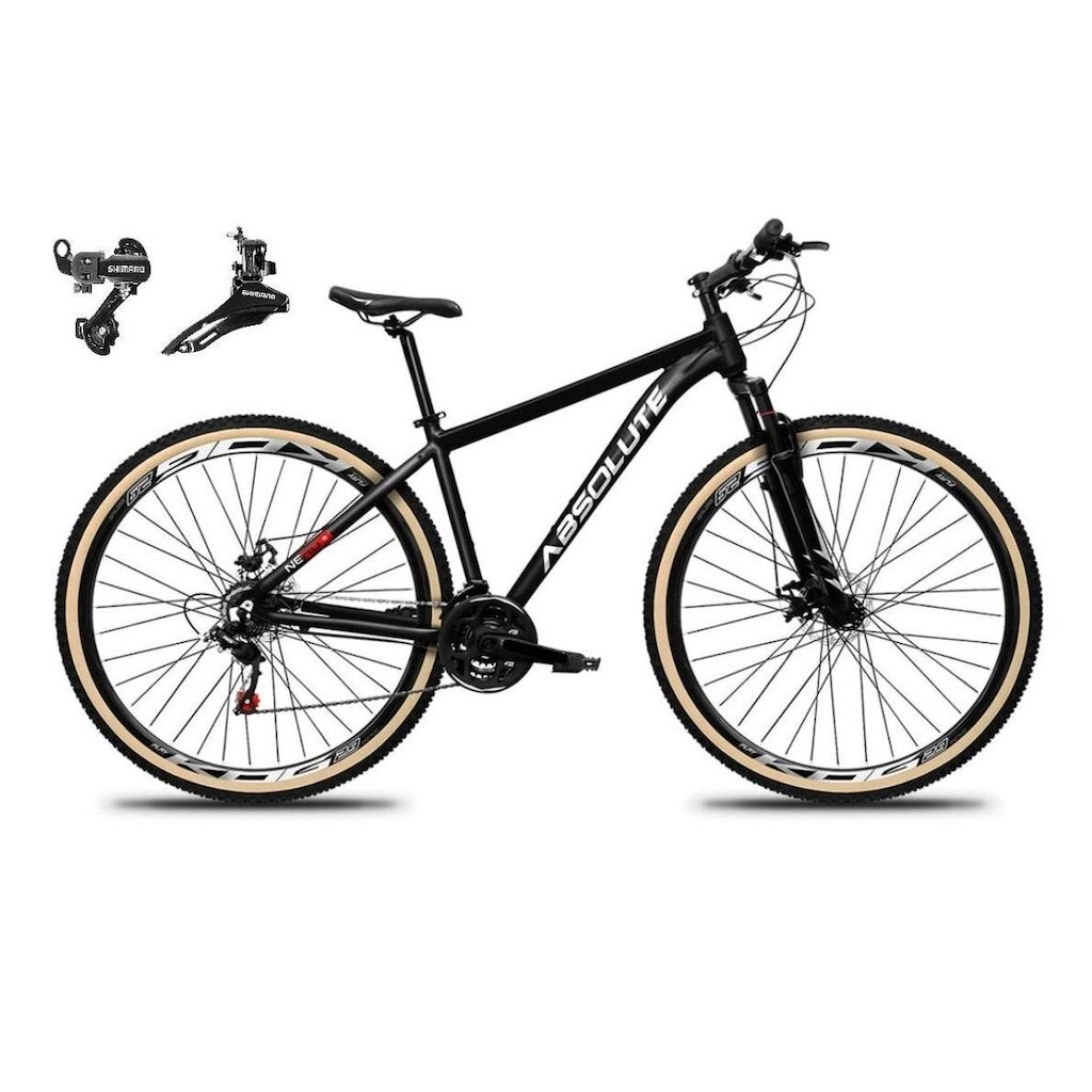 Bicicleta Aro 29 Absolute Nero 5 Alumínio 24v Câmbios Shimano Freio Disco Suspensão Pneus c/Faixa
