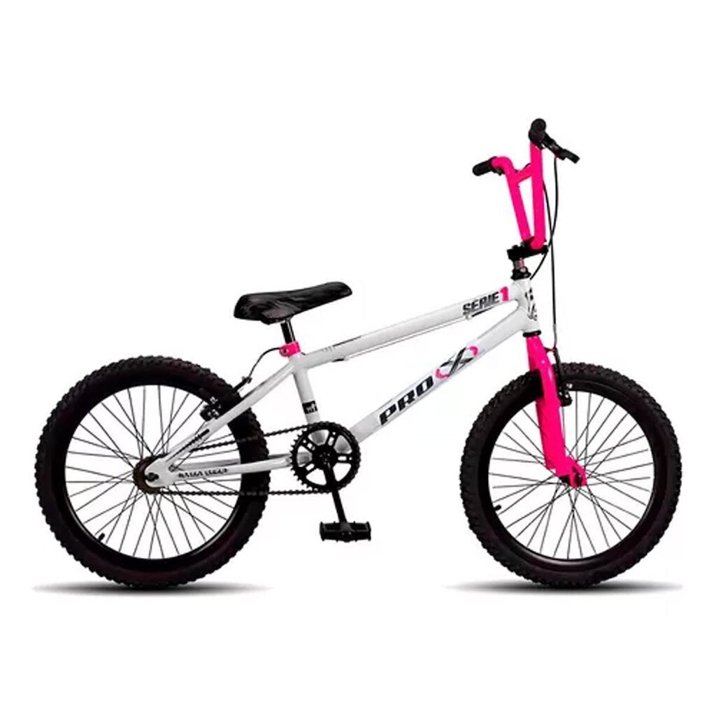 Bicicleta BMX Infantil aro 20 Pro-X Série 1 Branco Rosa