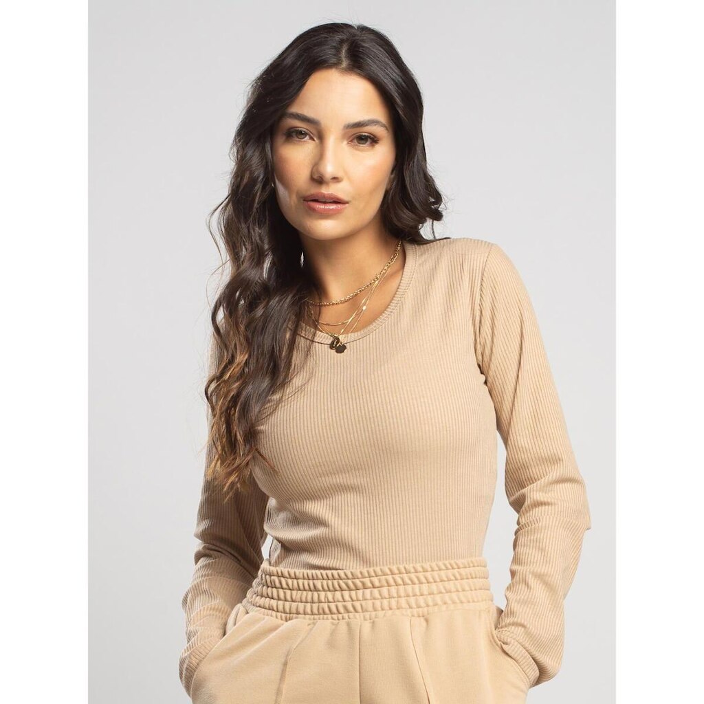 Blusa Canelada Manga Longa Feminina Casual