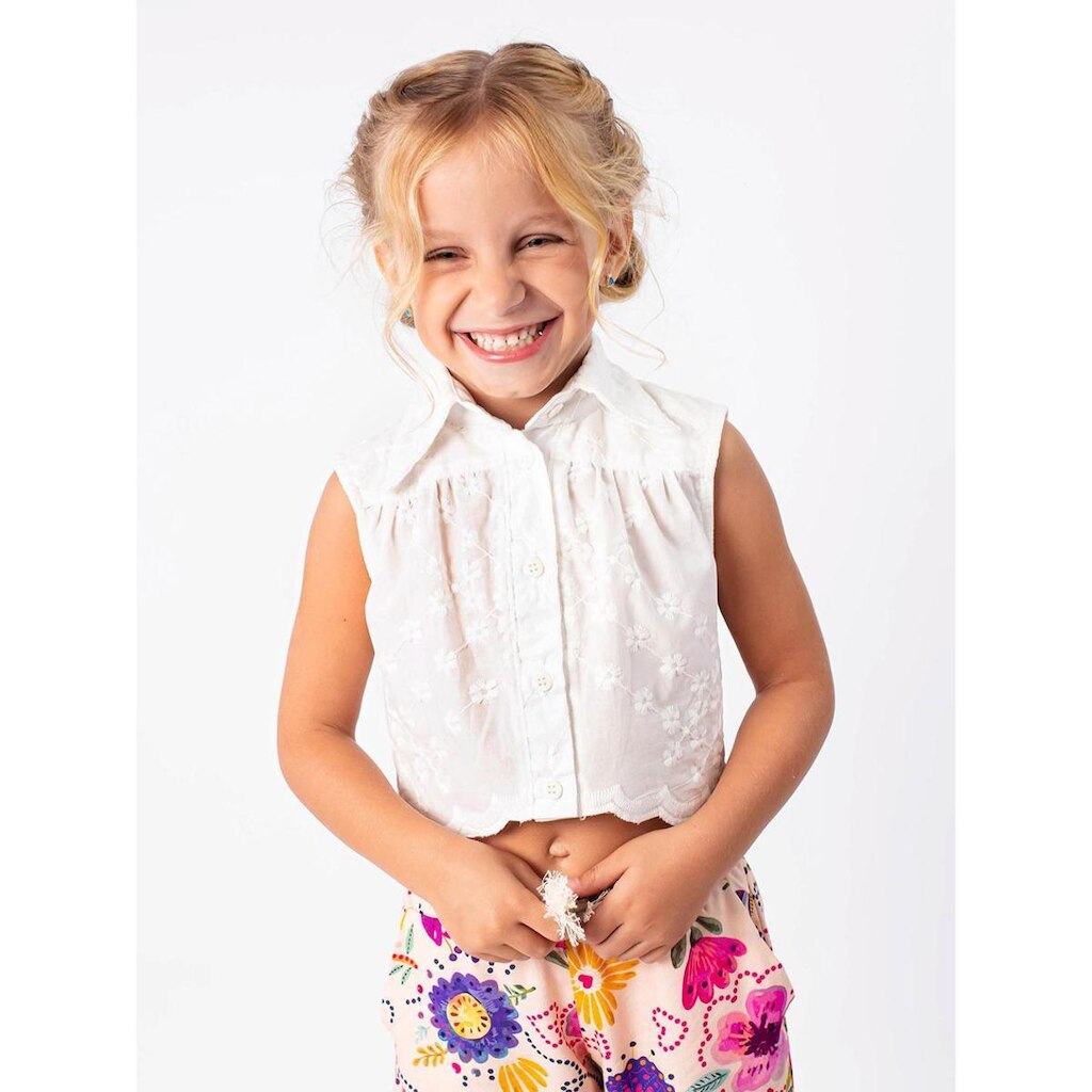 Blusa Cropped Infantil Pandi Bordada Menina