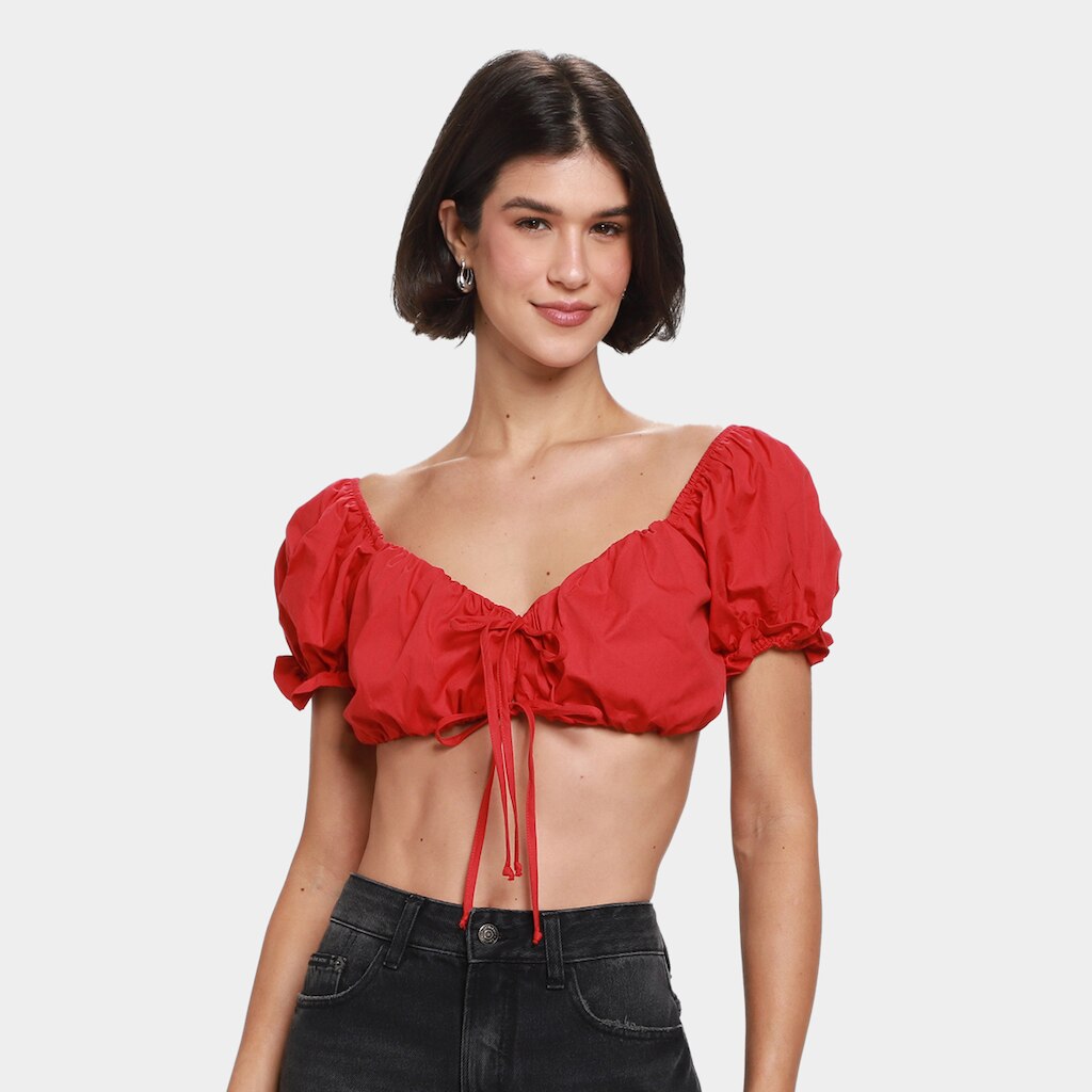 Blusa Cropped Mercatto Decote Amarração Feminina
