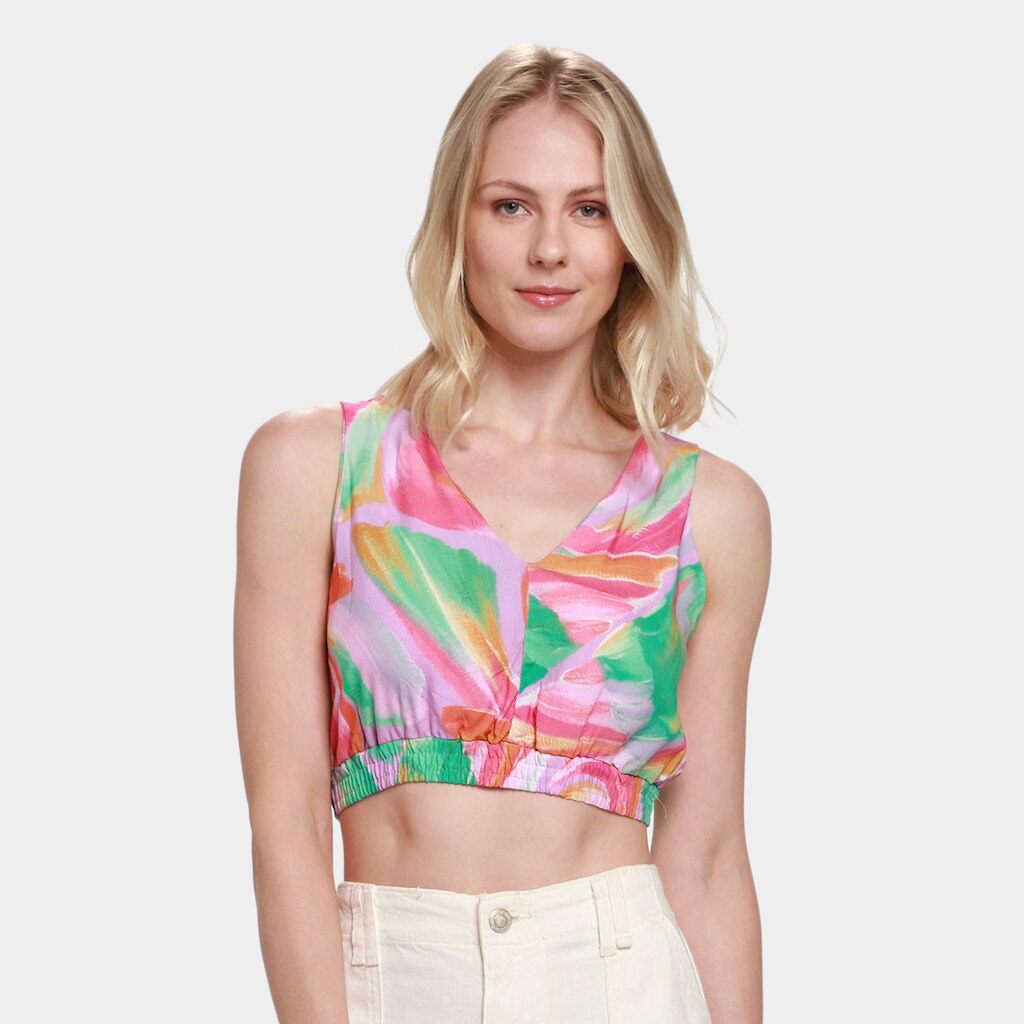 Blusa Cropped Mercatto Estampada Decote V Feminina