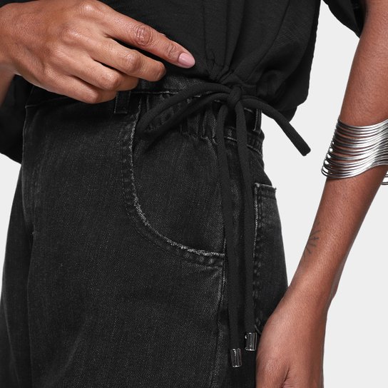 Blusa Cropped Morena Rosa Manga Ampla Amarração Feminina