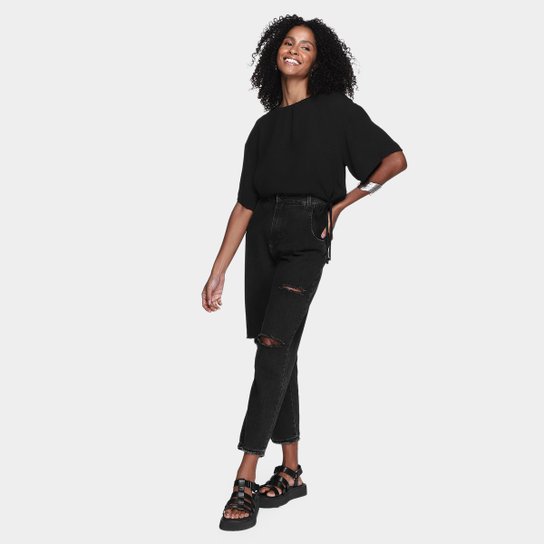 Blusa Cropped Morena Rosa Manga Ampla Amarração Feminina