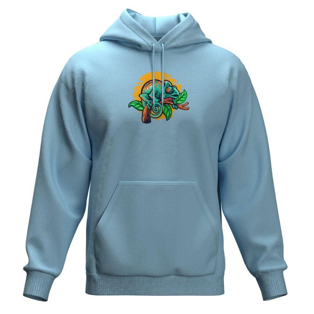Blusa de Frio Flanelada com Capuz Moletom Estampado Camaleão