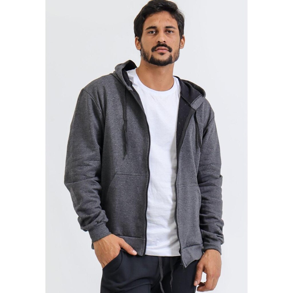 Blusa de Frio Moletom Com Zíper Aberta Capuz