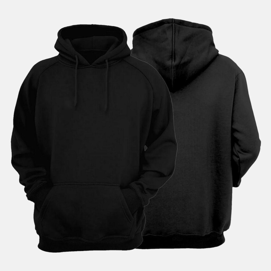 Blusa de Moletom Flanelada Canguru Com Capuz Preto