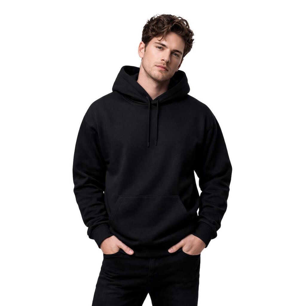 Blusa De Moletom Masculina Com Capuz Bolso Canguru Flanelada Casual Inverno