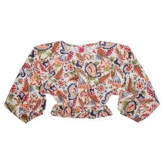 Blusa Juvenil Look Jeans Ampla Floral Bege - 18 - UNICA