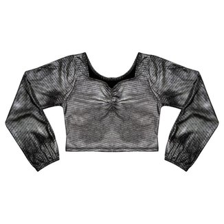 Blusa Juvenil Look Jeans Malha Metalizada - 8 - BEGE