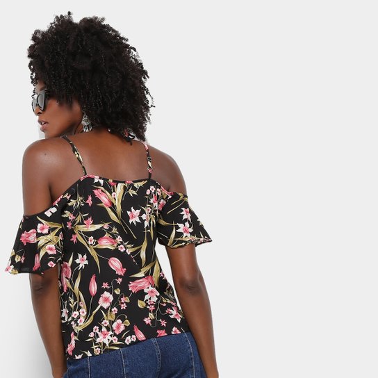 Blusa Lily Fashion Floral Babado Feminina