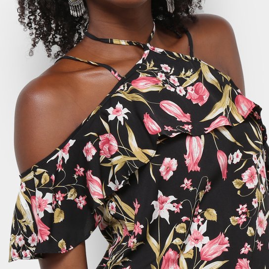 Blusa Lily Fashion Floral Babado Feminina