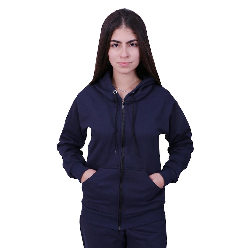 Blusa Moletom Com Ziper Feminino Azul Marinho