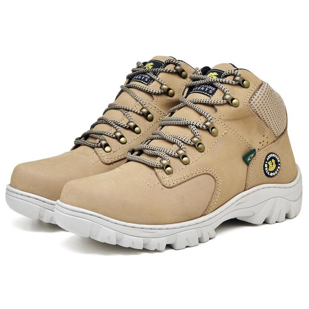 Bota Coturno Adventure Masculino Couro Cadarço Conforto Liso