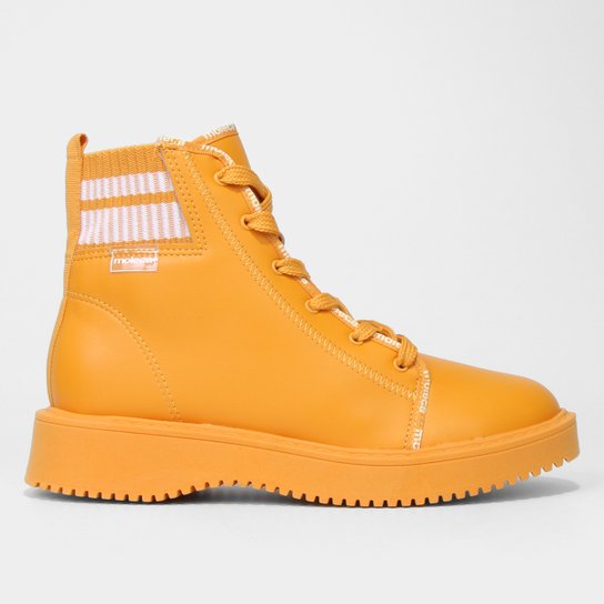 Bota Coturno Cano Curto Moleca Elástico Feminina - Mostarda Menor preço em Bota Coturno Cano Curto Moleca Elástico Feminina - Mostarda