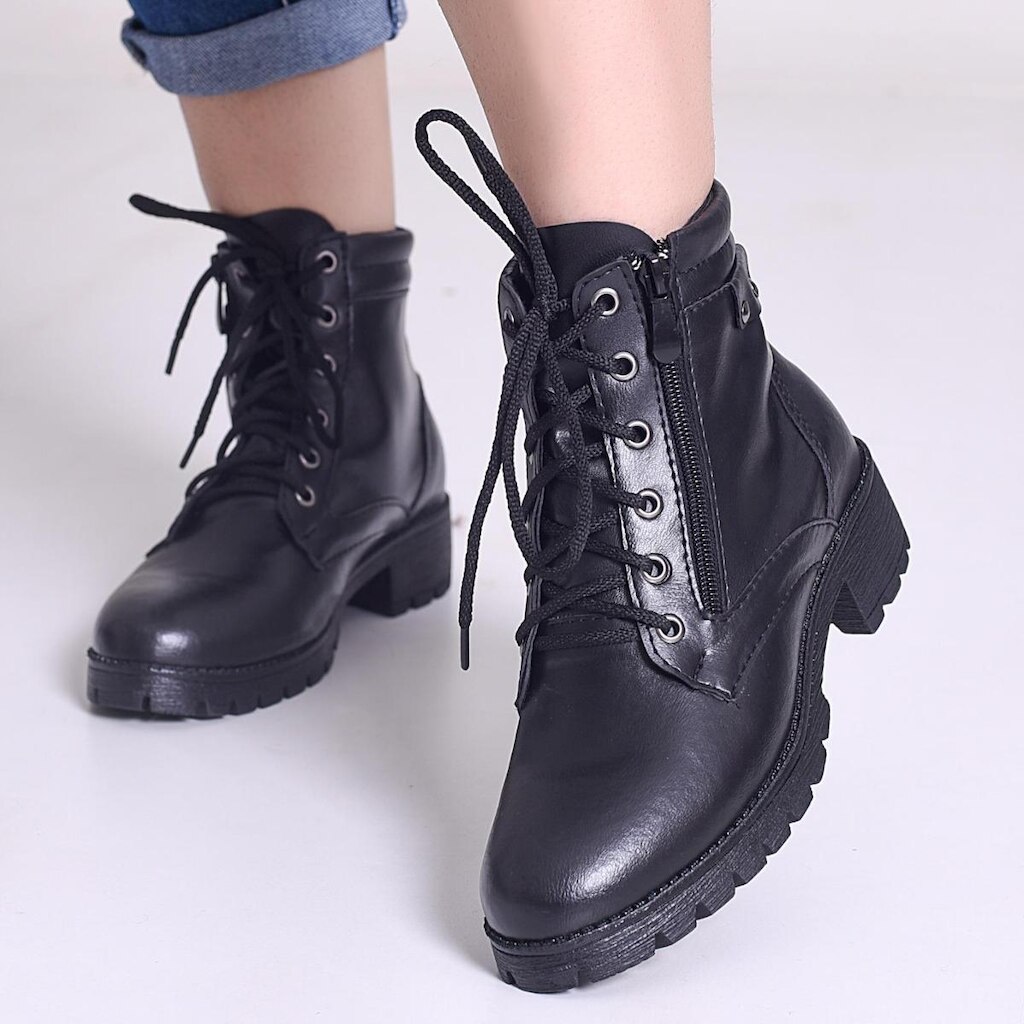 Bota Coturno Feminina Couro Tratorada Chelsea Confort Flex