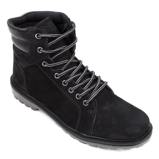 Bota Couro Cano Médio Saxxon Adventure Masculina - Preto Menor preço em Bota Couro Cano Médio Saxxon Adventure Masculina - Preto