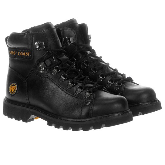 Bota Couro Coturno West Coast Worker Masculina - Preto