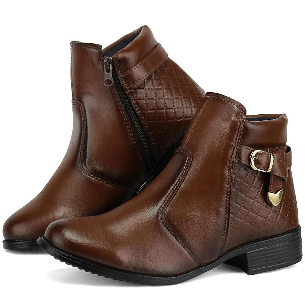 Bota Feminina Coturno Cano Curto Com Zíper Lateral