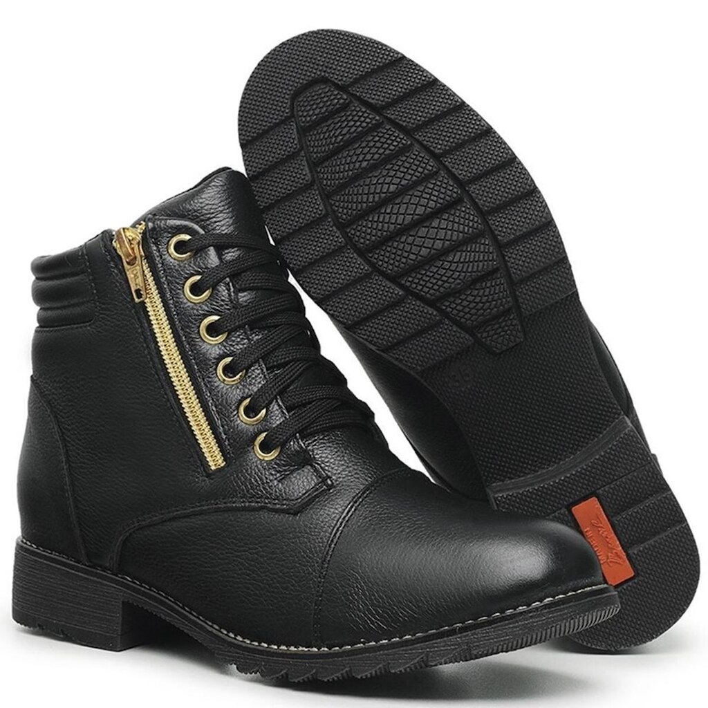 Bota Feminina Coturno Couro Zíper Lateral Lançamento
