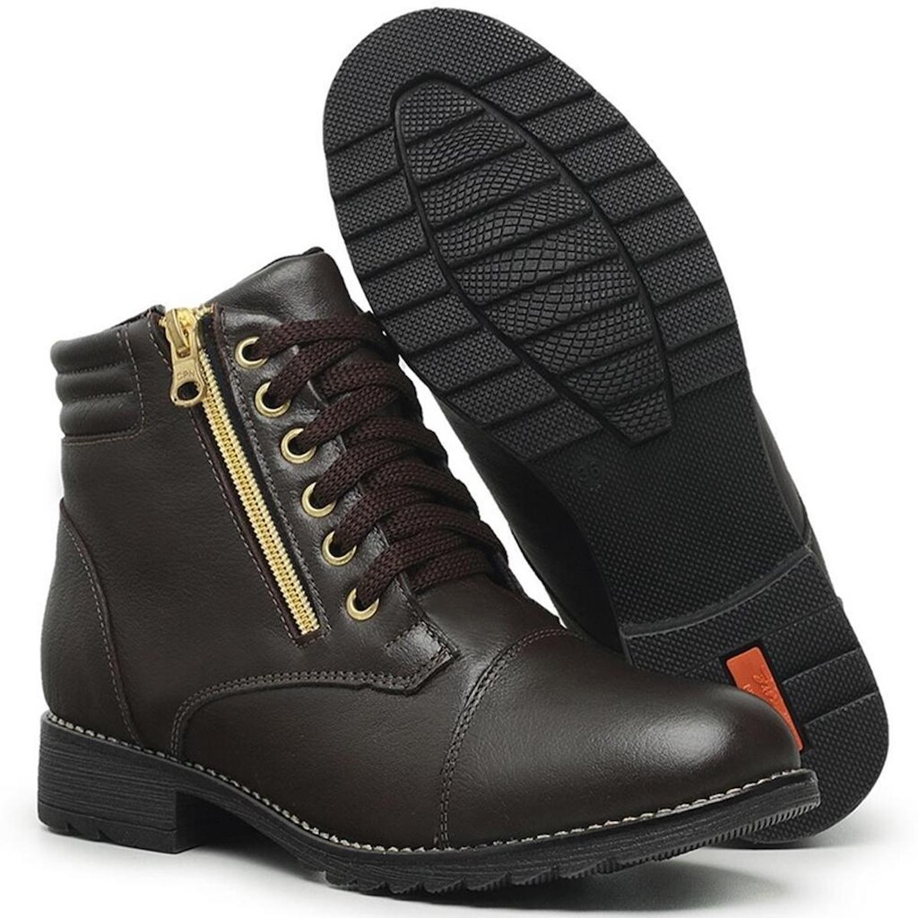 Bota Feminina Coturno Couro Zíper Lateral Lançamento