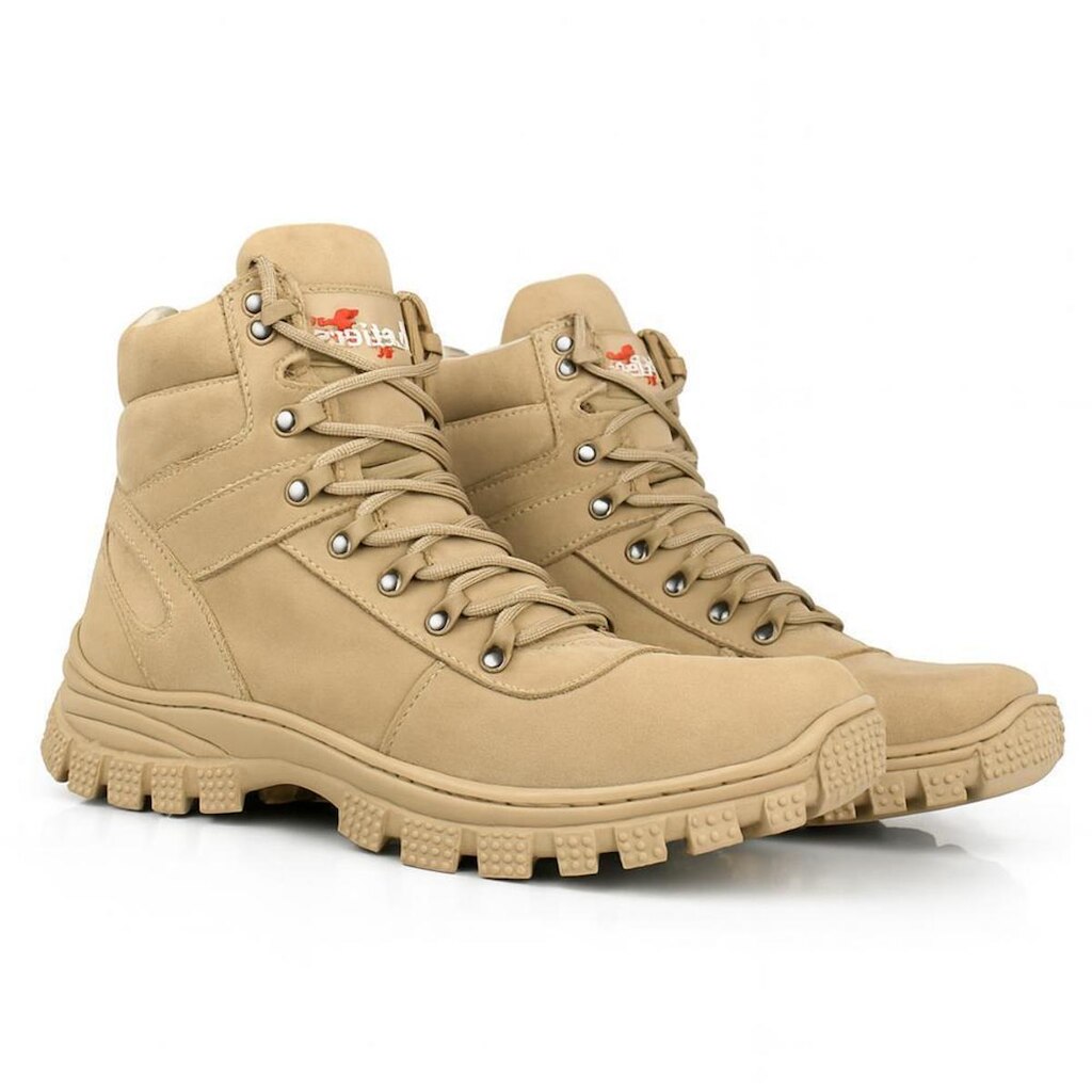 Bota Masculina Couro Cano Curto Coturno Cadarço Tratorada