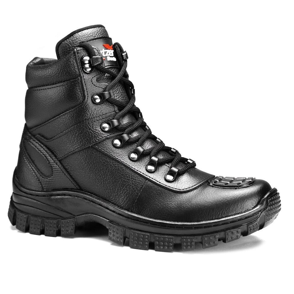Bota Masculina Couro Cano Curto Coturno Cadarço Tratorada