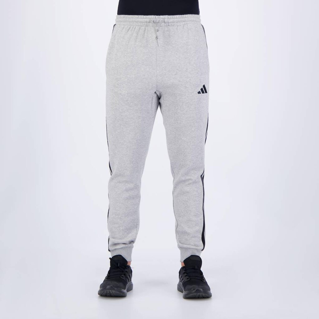 Calça Adidas French Terry 3 Stripes Cinza