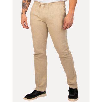 Calça Calvin Klein Masculina Elástico Linen Cáqui Mescla
