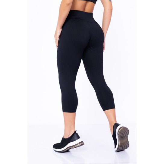 Calça Corsário Básico Fitness Cintura Bem Alta Confortável Em Suplex Poliéster WOLFOX