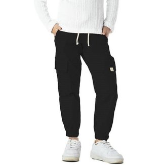 Calça Infantil Menina Jogger Bolso Cargo Sarja Lisa Preta