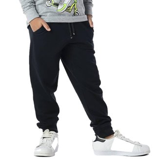 Calça Infantil Menino Moletinho Básica Lisa Inverno Preta