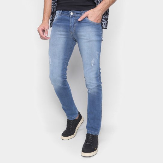 Calça Jeans Ecxo Estonada Masculina - Azul Claro Menor preço em Calça Jeans Ecxo Estonada Masculina - Azul Claro