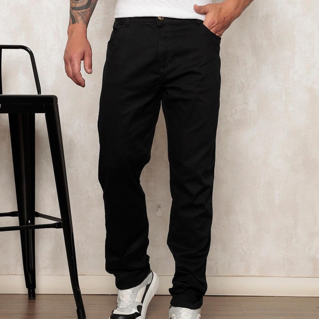 Calça Jeans Masculina Reta Preta Tendência