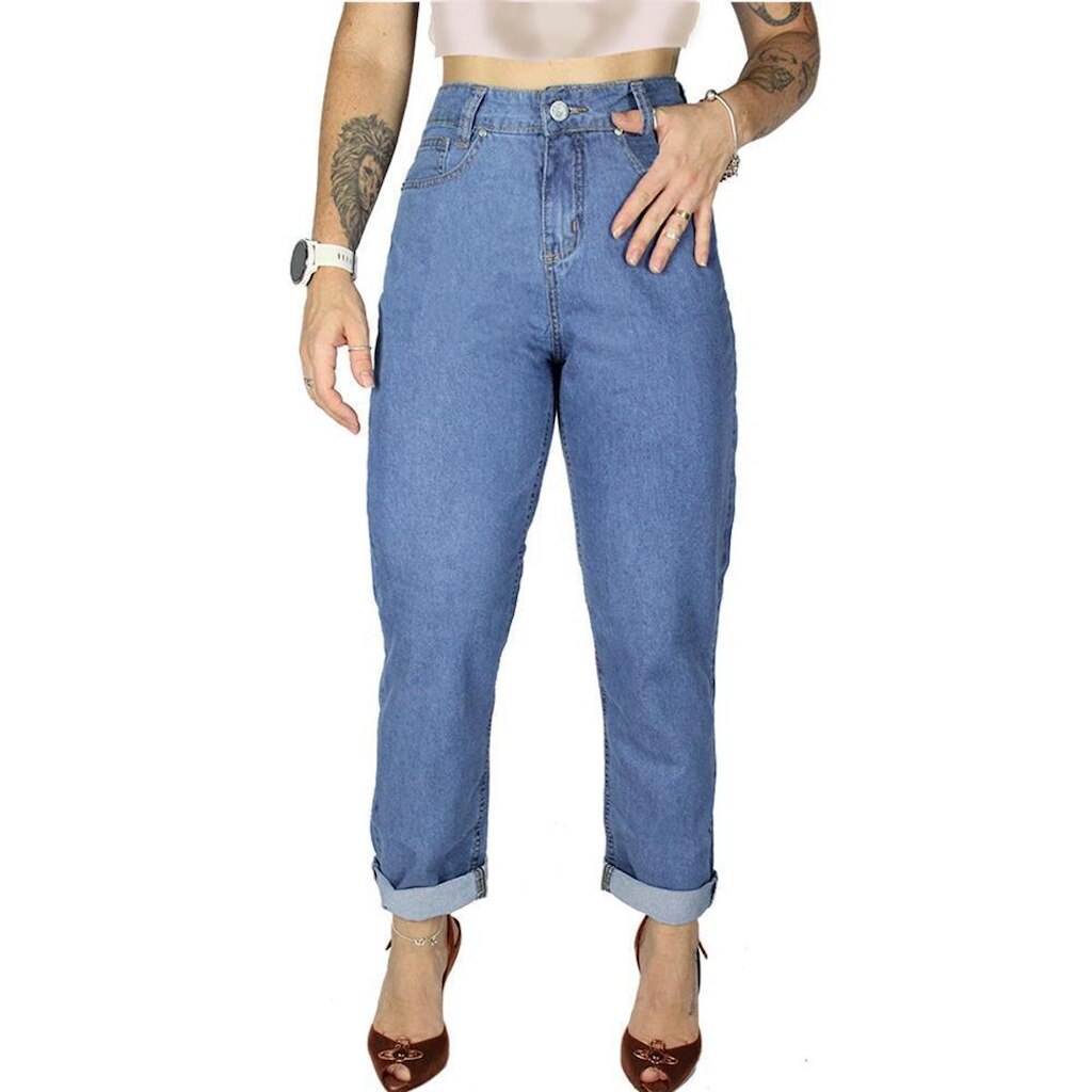 Calça Jeans R7Jeans Feminina Mom 100% Algodão Delavê