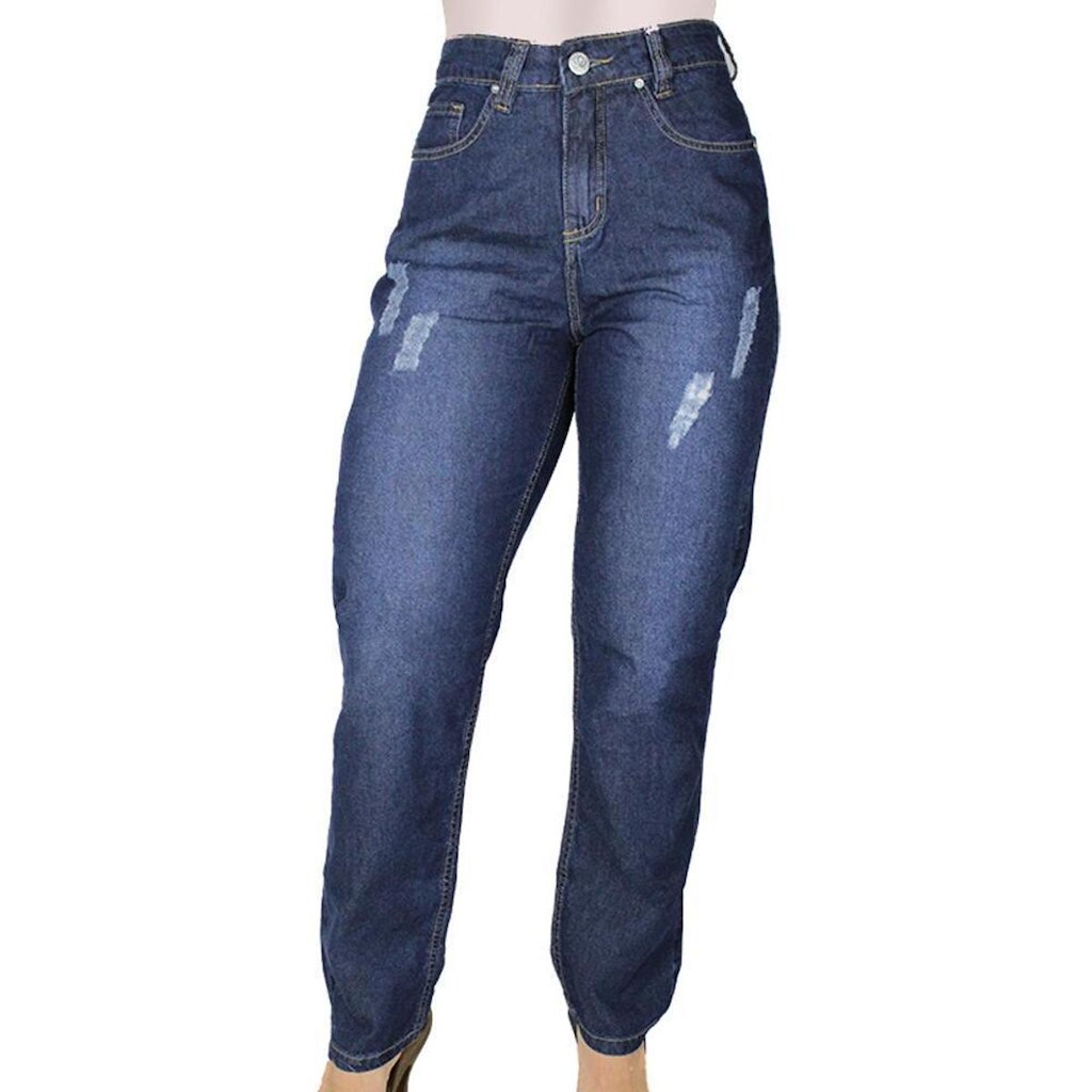 Calça Jeans R7Jeans Feminina Mom 100% Algodão Stone Used Puído