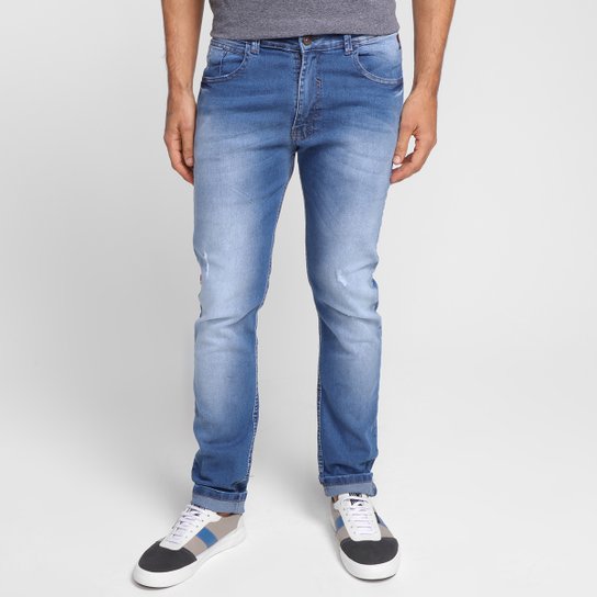Calça Jeans Slim Ecko Estonada Masculina - Azul Menor preço em Calça Jeans Slim Ecko Estonada Masculina - Azul