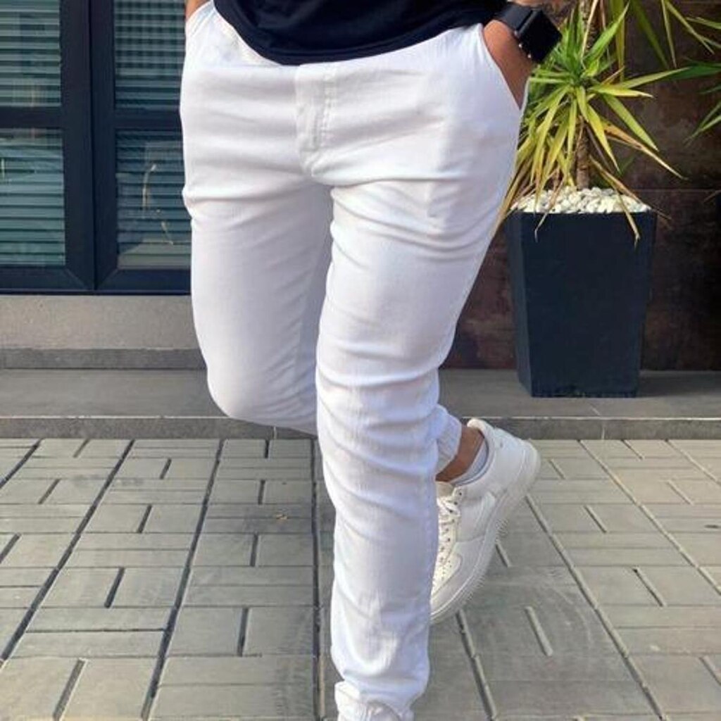 Calça Jogger Branca Sarja Masculina Punho Elástico Premium