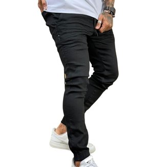 Calça Jogger Sarja Premium Masculina Com Punho Cós Elástico -