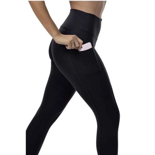 Calça Leg Fitness Poliamida Cós Alto Com Bolsos Laterais