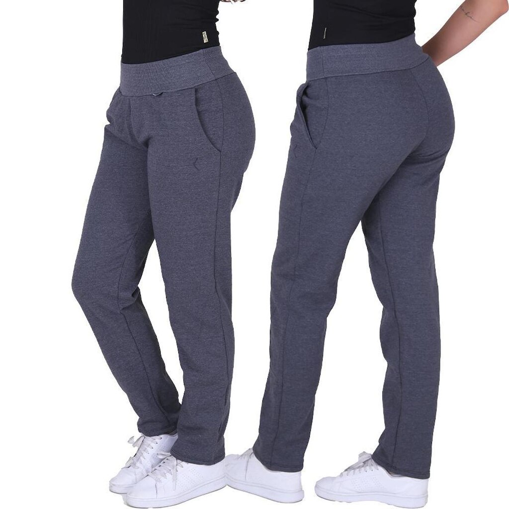 Calça Moletom Feminina Algodão Forrada com Bolsos