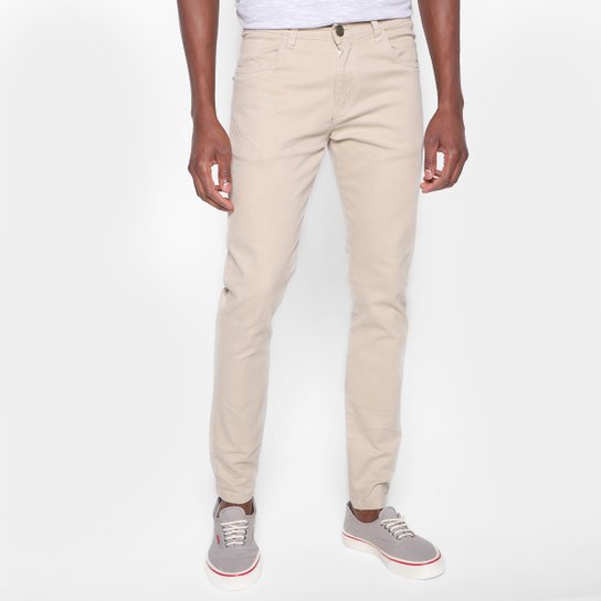 Calça Sarja Skinny Moda Vip Masculina - Cáqui Menor preço em Calça Sarja Skinny Moda Vip Masculina - Cáqui