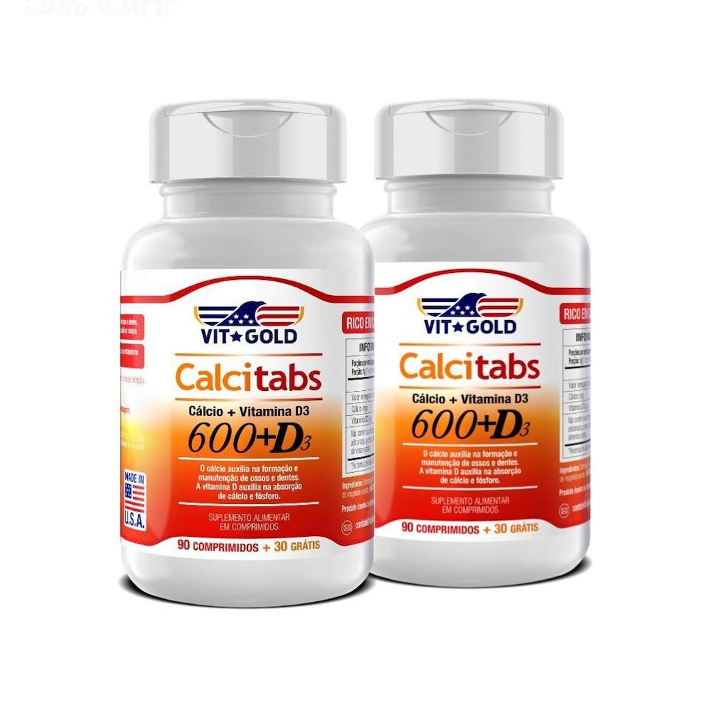 Calcitabs - Cálcio 600 mg + Vit. D3 Vitgold KIt 2x 90 comp.