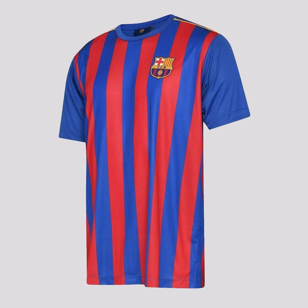 Camisa Barcelona Listrada Juvenil Azul e Vermelha